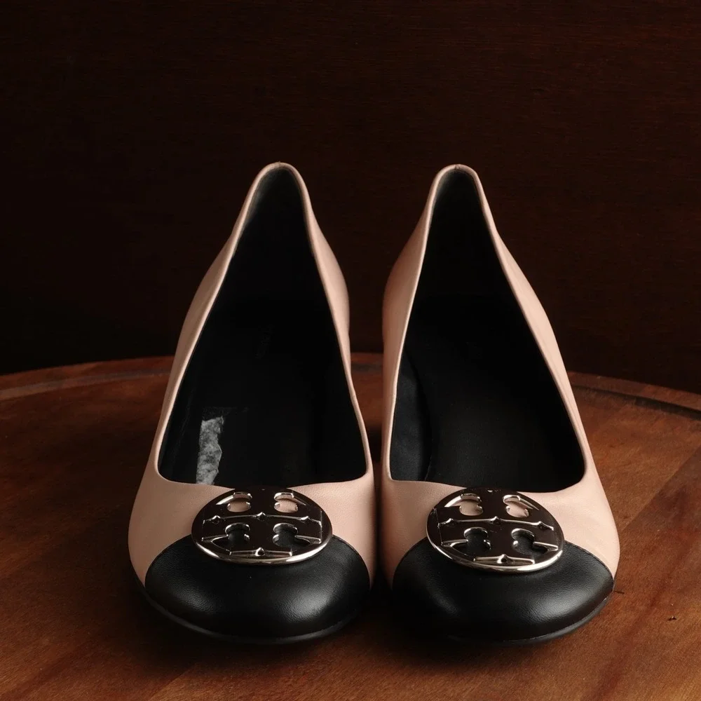 Tory Burch Pumps WMS SZ 10 Pink BLK Chelsea 50mm Medallion Classic Career Shoes